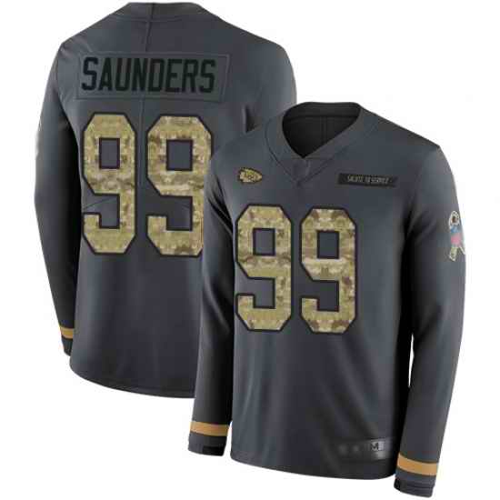 Chiefs 99 Khalen Saunders Anthracite Salute to Service Men Stitched Football Limited Therma Long Sleeve Jersey